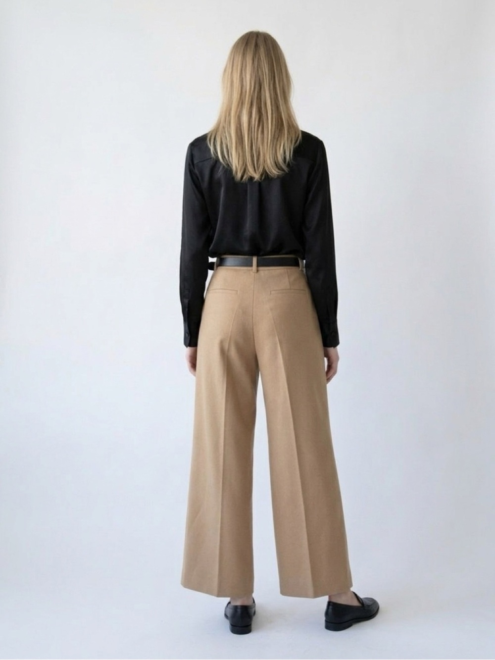 Sandro Tailored Wide-Leg Trousers in Camel and Black
